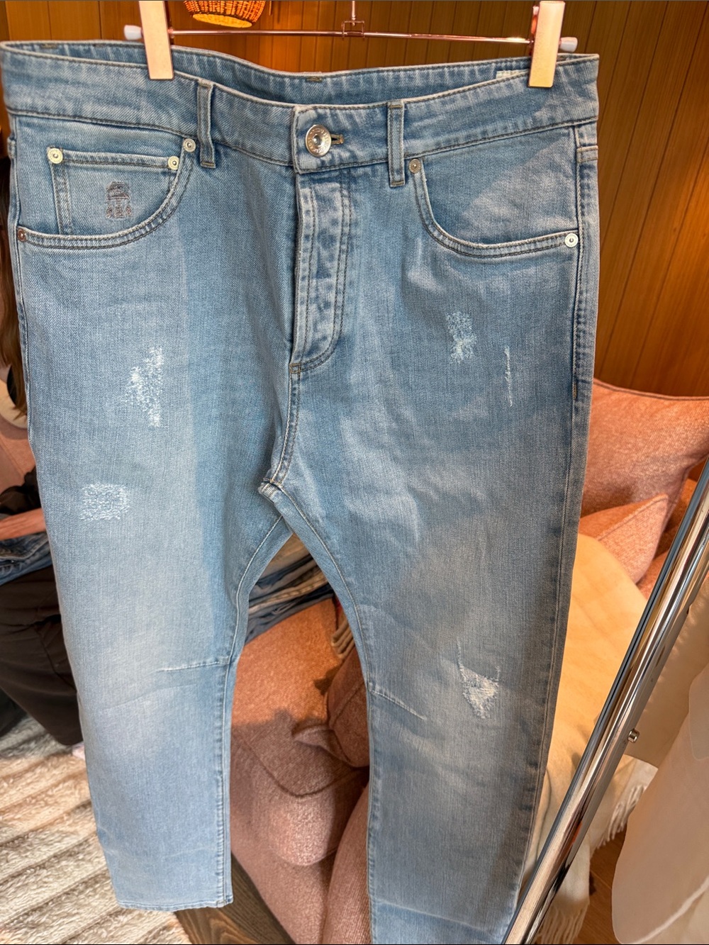 Brunello Cucinelli Light Blue Washed Slim Straight Jeans